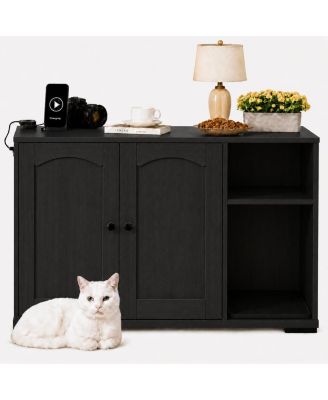 Cat Litter Box Enclosure,Cat House, Fits Self-Cleaning Litter Box, Dog Proof Cat Cabinet With Side Outlet And 5 Ft Cord, Arch Frame Design