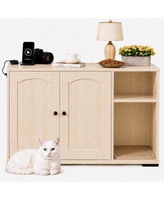 Cat Litter Box Enclosure,Cat House, Fits Self-Cleaning Litter Box, Dog Proof Cat Cabinet With Side Outlet And 5 Ft Cord, Arch Frame Design