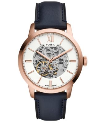Men's Automatic Water-Resistant Leather Watch 44mm