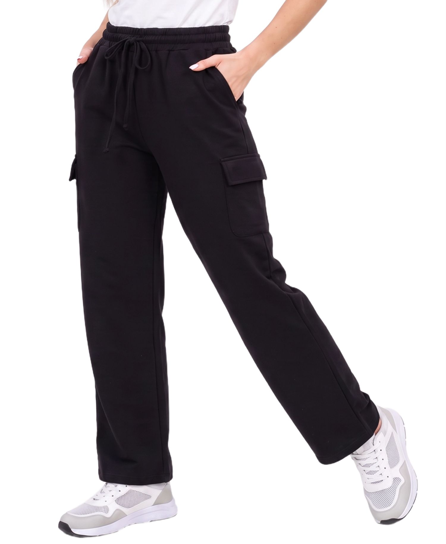 Petite Wide Leg Cargo Fleece Pants