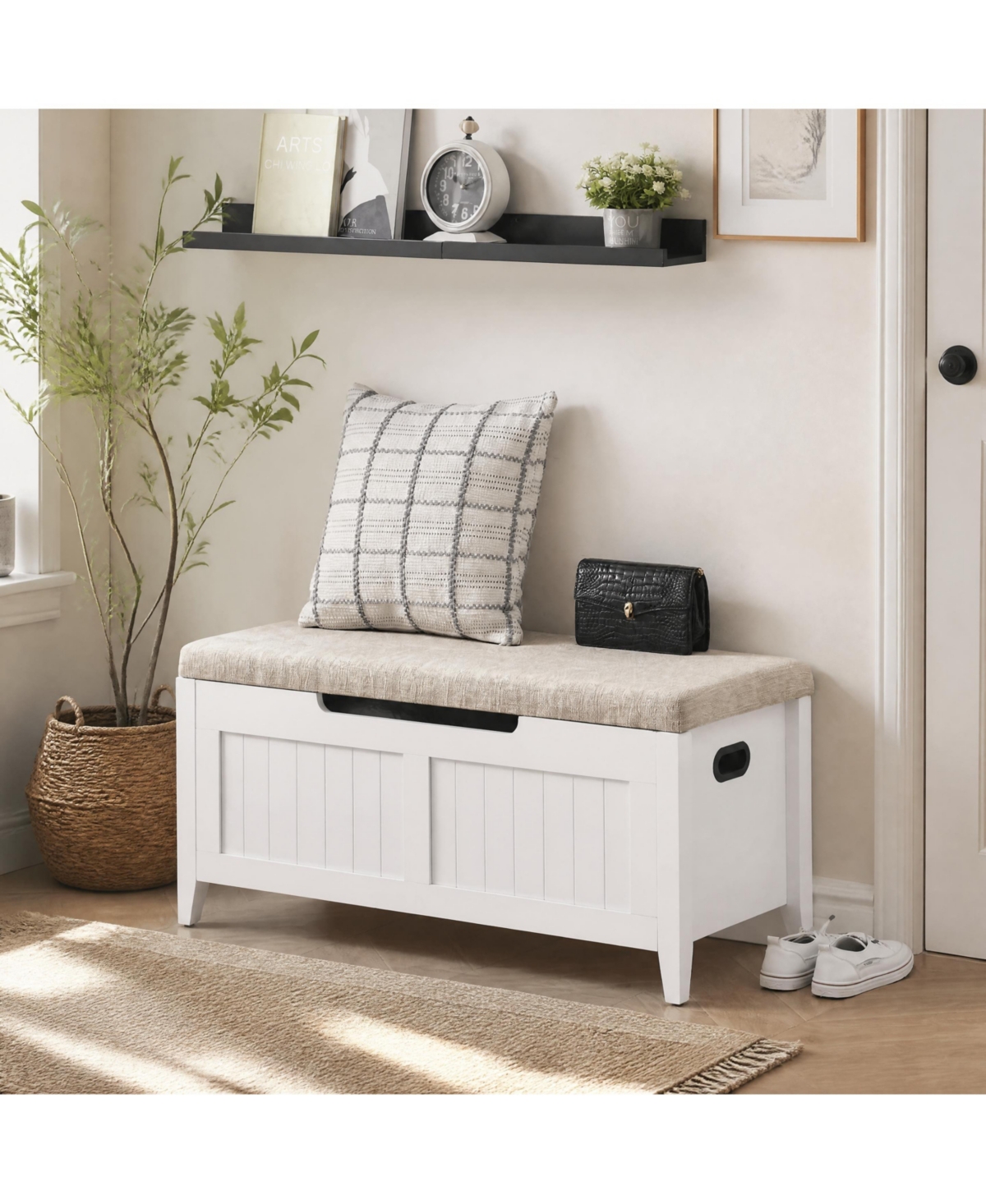 homfan Lift-Top Storage Bench with Padded Cushion 39.4 Inch Engineered Wood for Entryway Bedroom Living Room Hallway