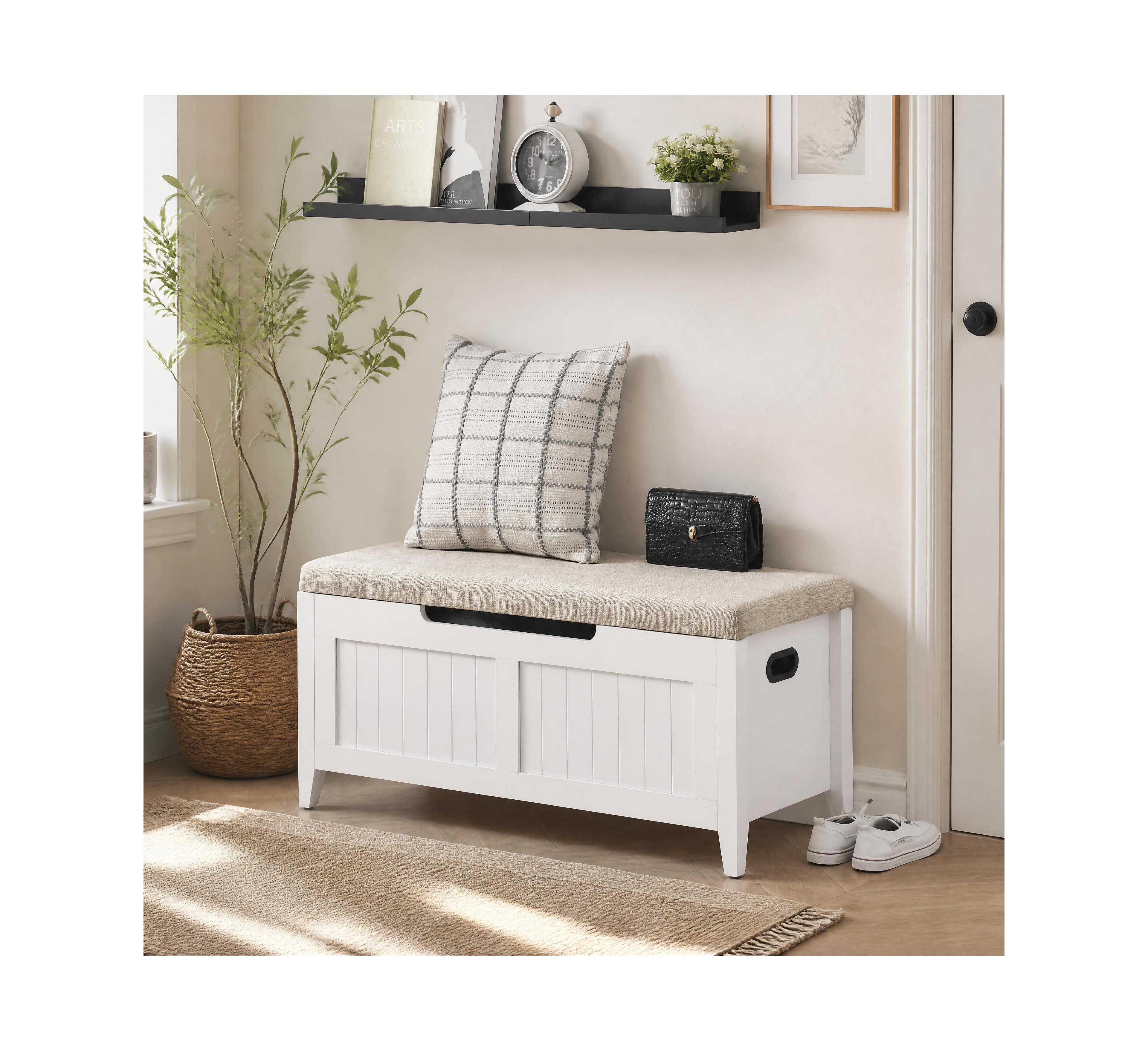homfan Lift-Top Storage Bench with Padded Cushion 39.4 Inch Engineered Wood for Entryway Bedroom Living Room Hallway