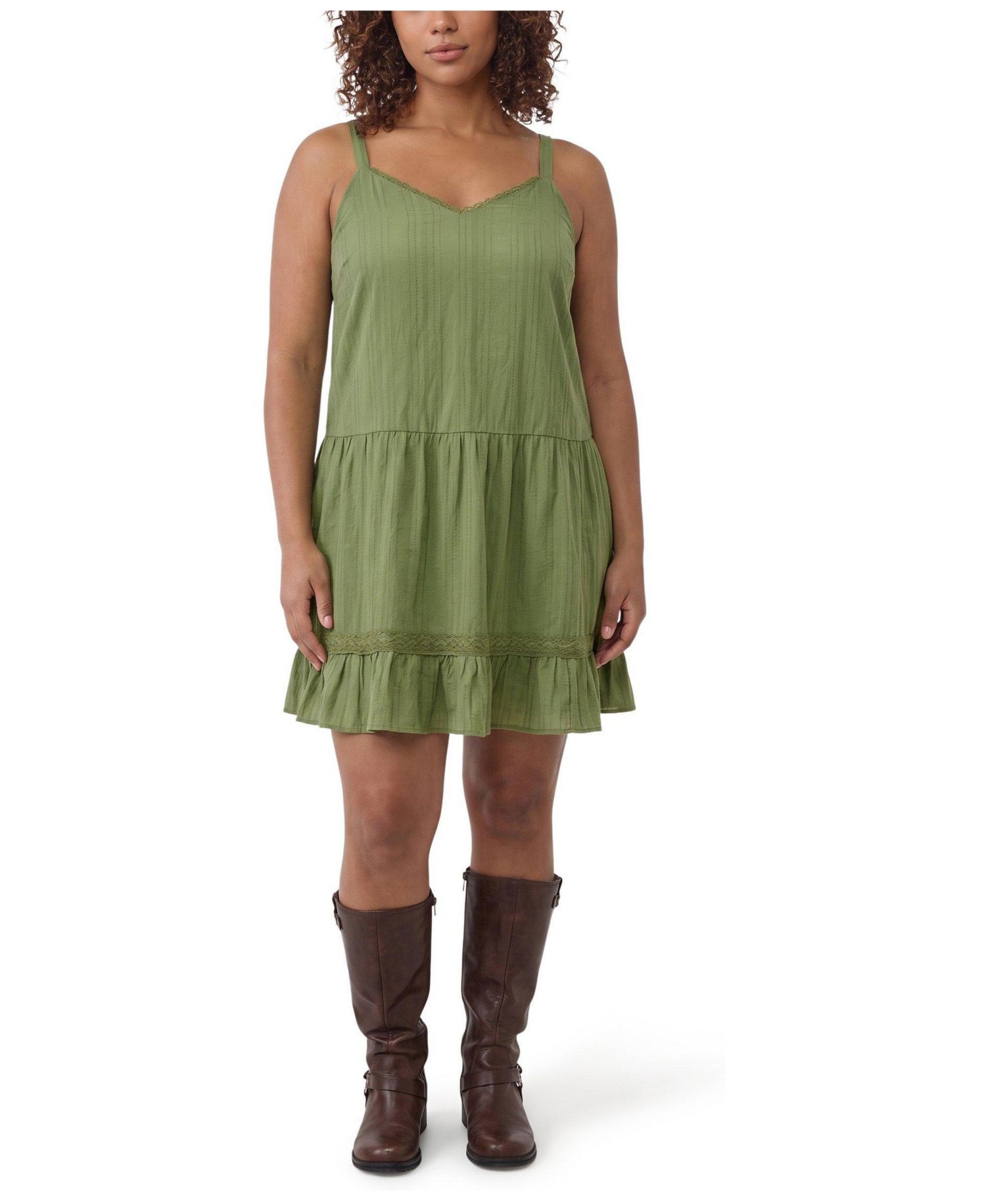 Plus Size Drop-Waist Lace-Trim Mini Dress