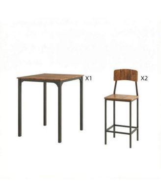 3-Piece Industrial Dining Set, Square MDF Table and 2 Space-Saving Stools