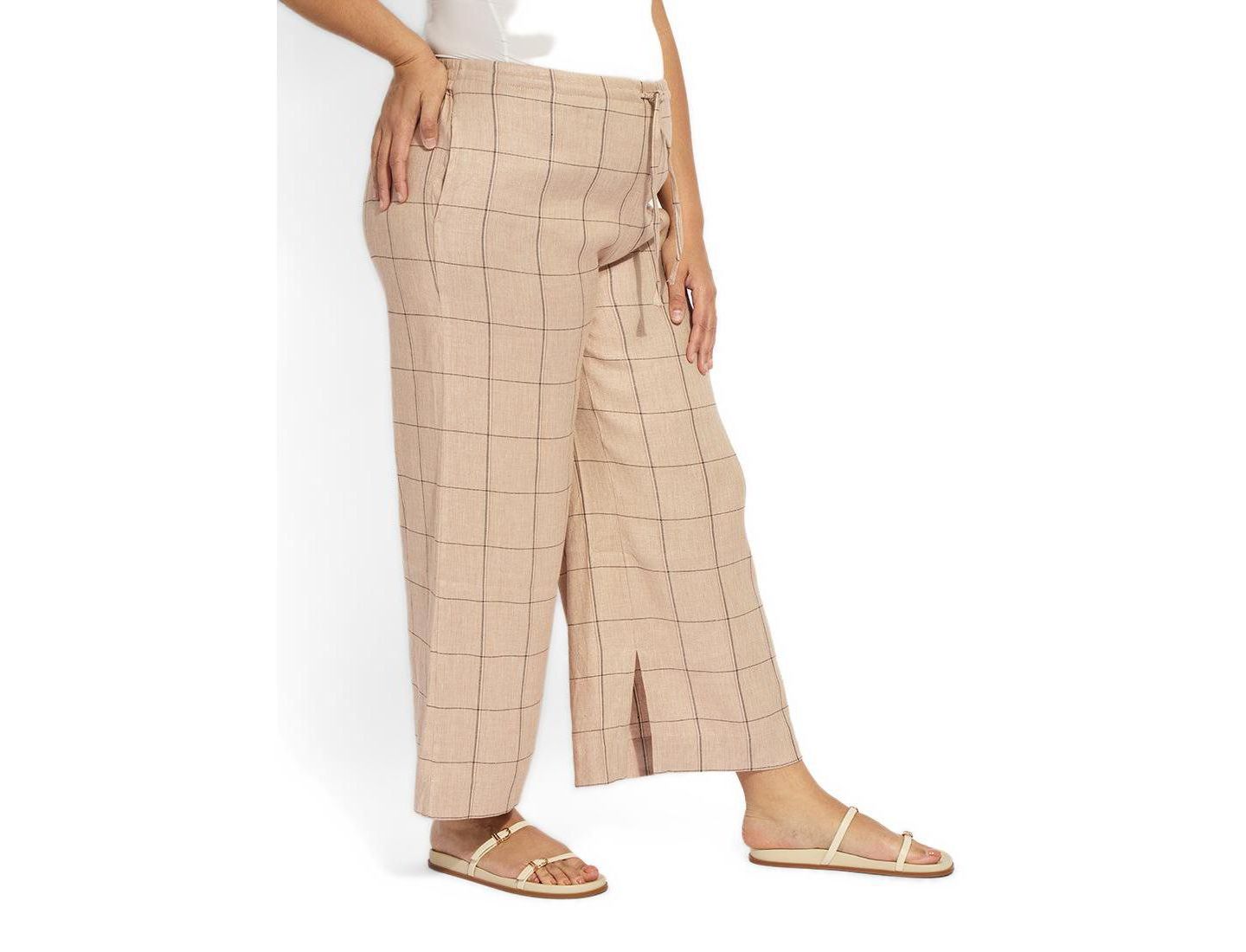 Женские брюки LYSSE Plus Size Nixie Drawstring Wide-Leg Linen-Blend, цвет: В клетку — фото 3