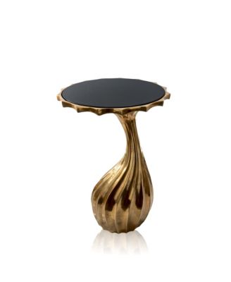 25" Aluminum And Granite Round Abstract End Table