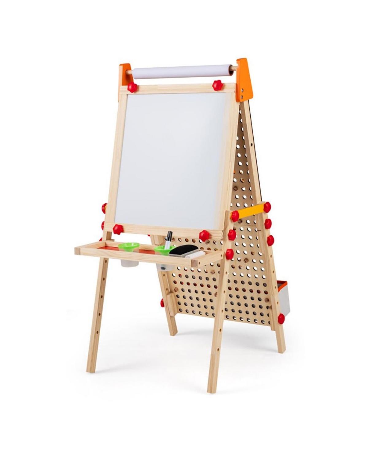 Sevorley 4-in-1 Wooden Kids Art Easel Double-Sided Foldable with Paper Roll and Storage Tray