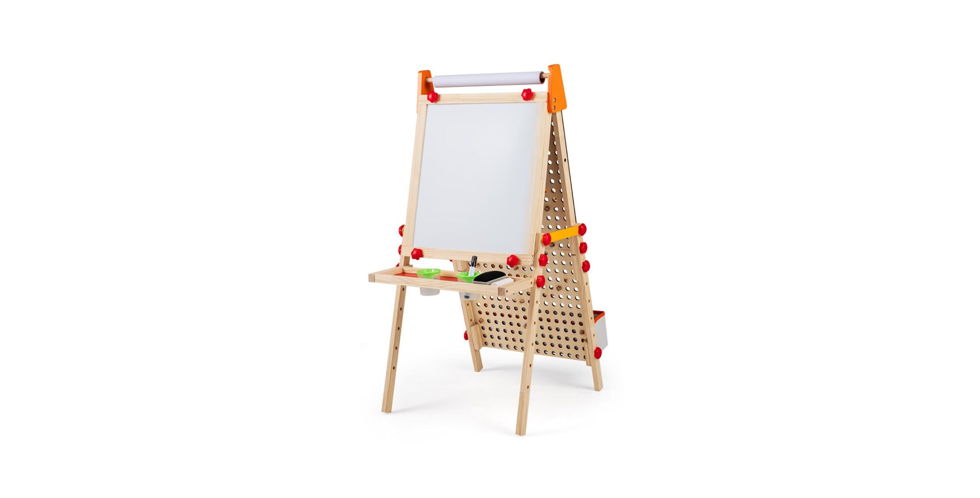 Sevorley 4-in-1 Wooden Kids Art Easel Double-Sided Foldable with Paper Roll and Storage Tray