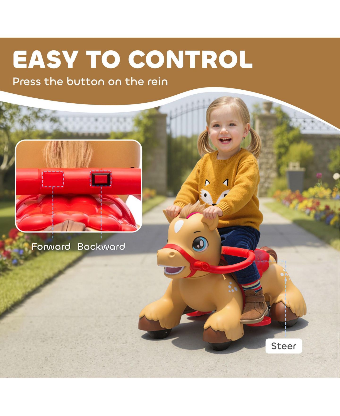 Детская игрушка SEVORLEY Battery-Powered 12V Rocking Ride-On Toy, Ages 1.5-3 Years, цвет: Золотой — фото 7