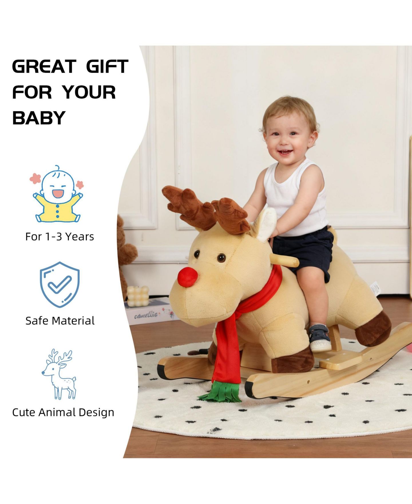 Детская мягкая игрушка SEVORLEY Plush Rocking Ride-On Toy with Seat Restraint, Ages 1+, цвет: Хаки — фото 5
