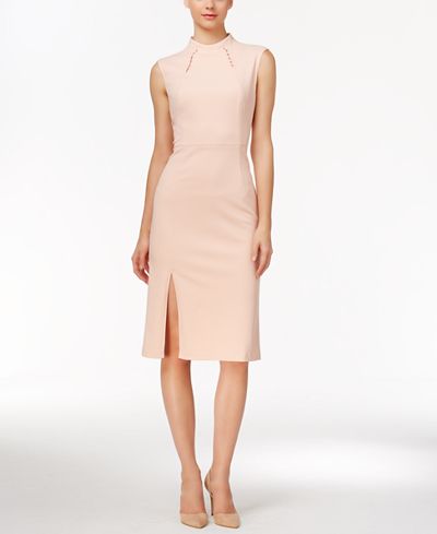 Ivanka Trump Embellished Mock-Neck Slit Dress