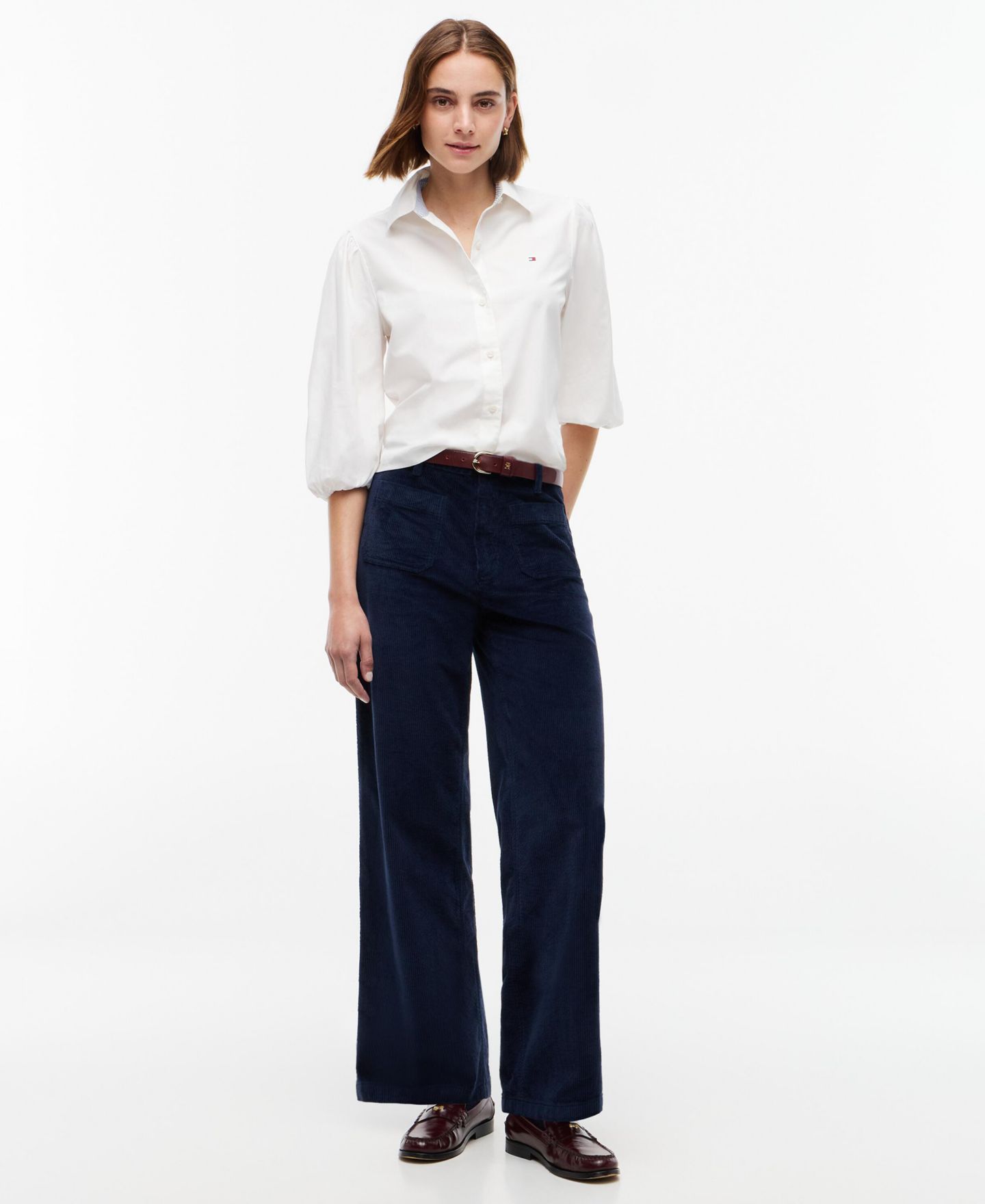 Женские брюки Tommy Hilfiger Corduroy Wide-Leg, цвет: Тёмный синий — фото 2
