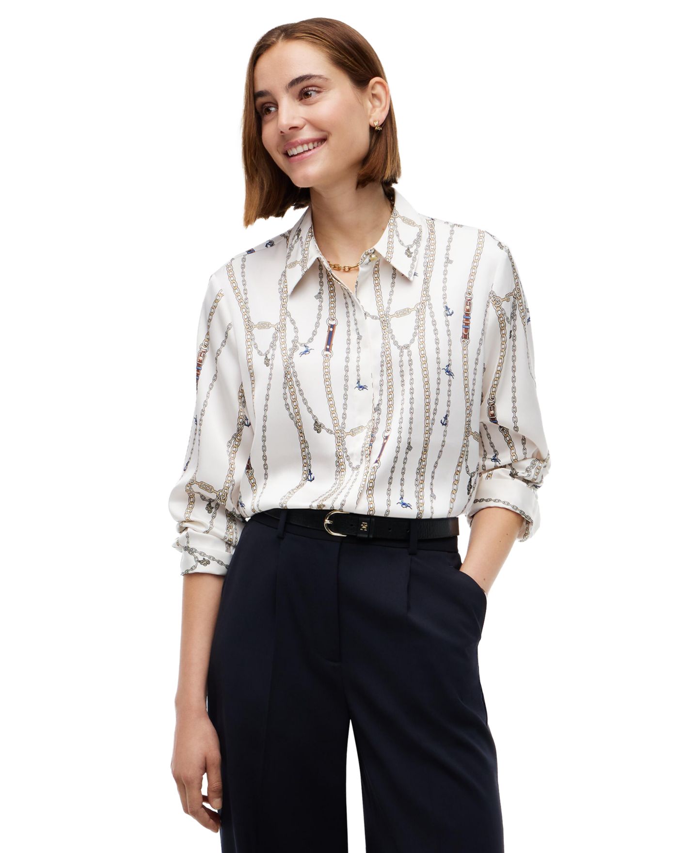 Женская блузка Tommy Hilfiger Fluid Floral-Print Long-Sleeve Blouse, цвет: Слоновая кость — фото 1