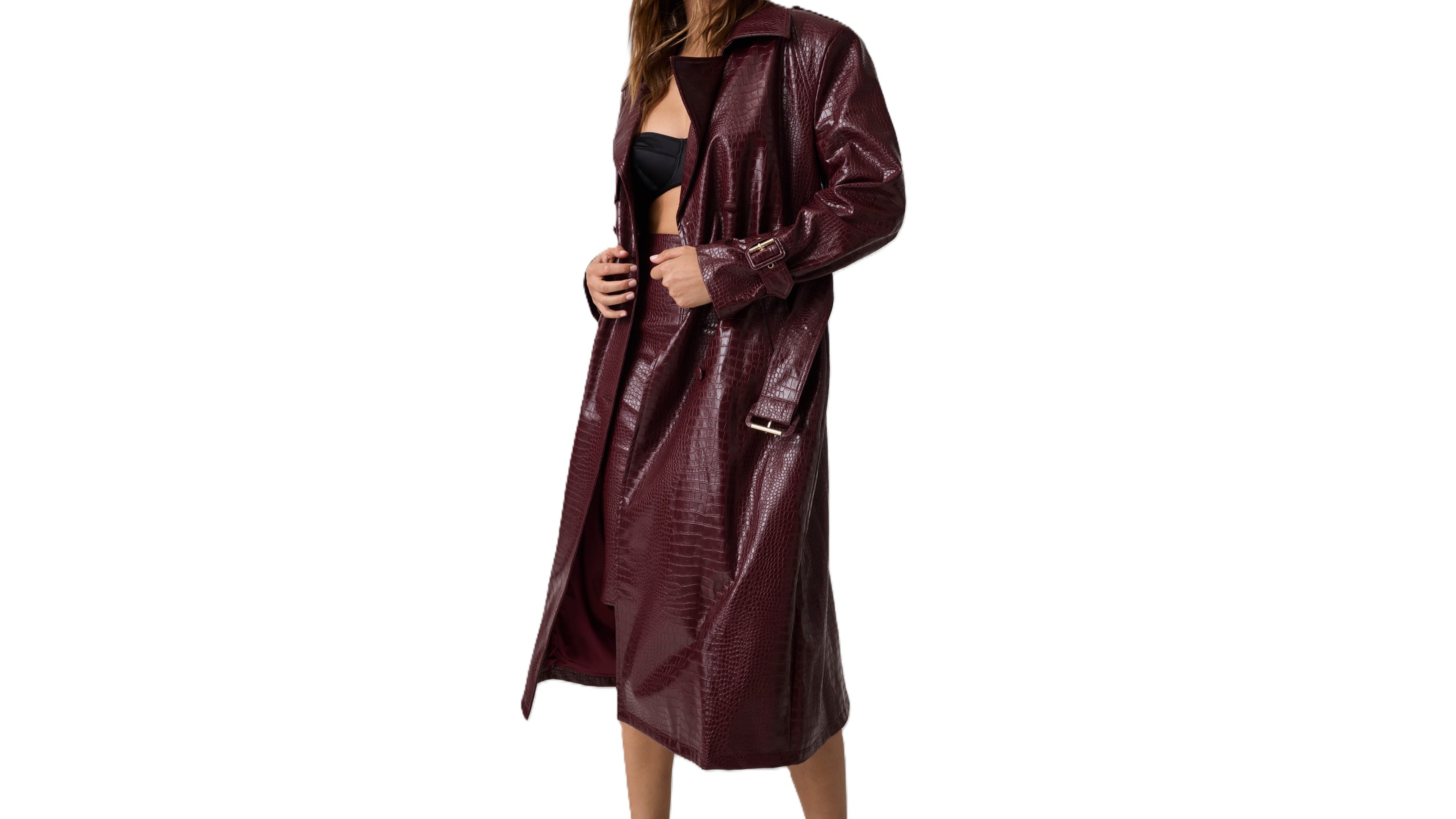 Guess Women's Long Belted Trench Faux Leather Coat