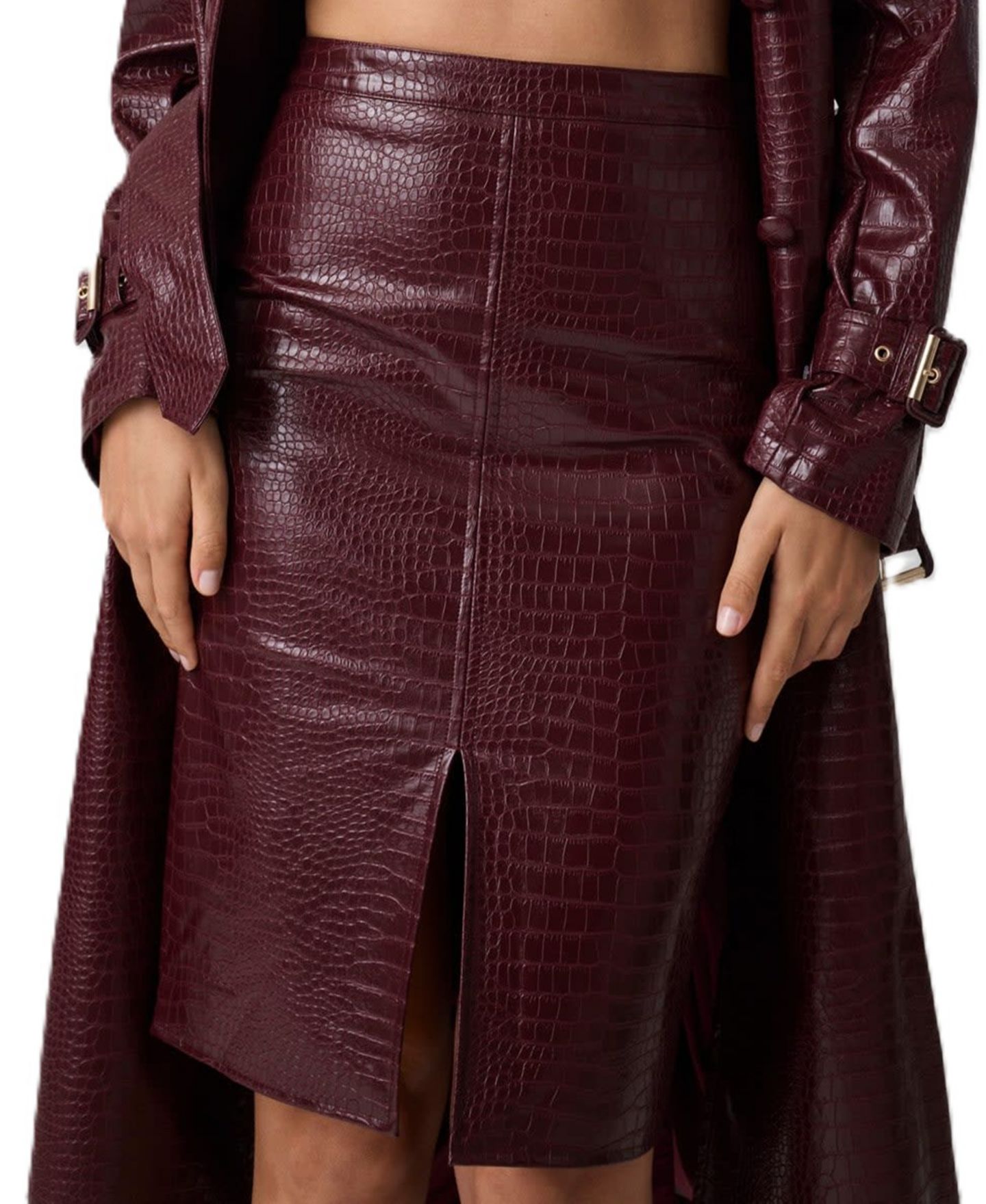 Женская юбка GUESS Faux Leather Pencil Midi Skirt with Front Slit, цвет: Красный — фото 4