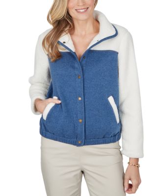 Petite Colorblock Fleece Stand-Collar Jacket