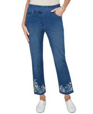 Petite Pull-On Straight Cropped Denim Jeans