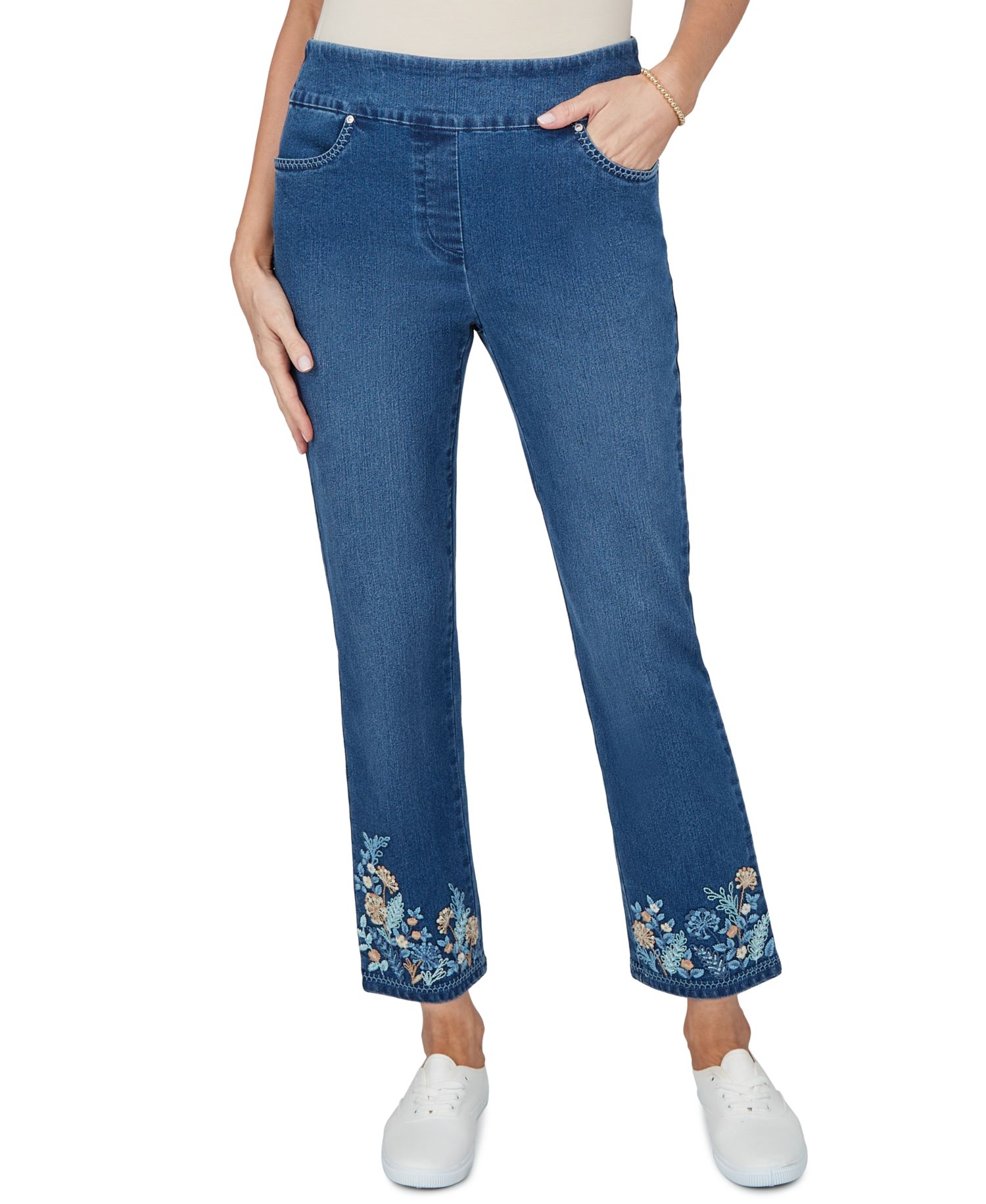 Petite Pull-On Straight Cropped Denim Jeans