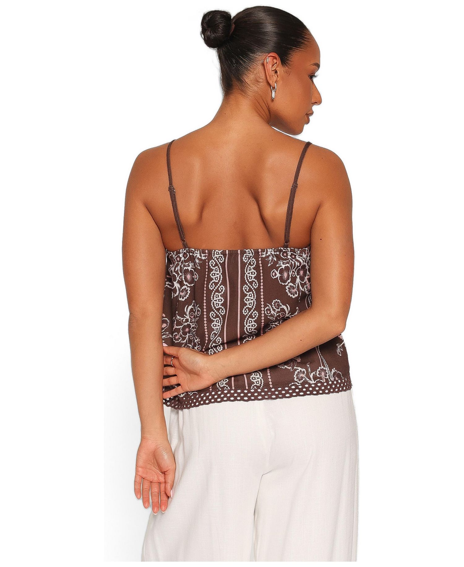 Women's Erina Square-Neck Lace Trim Linen-Blend Tank