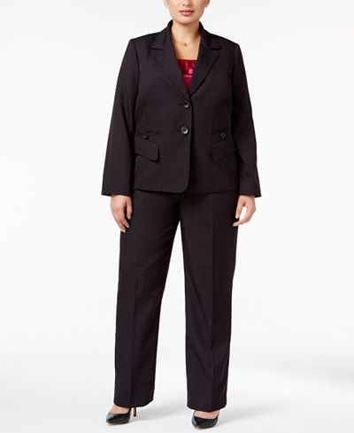 Le Suit Plus Size Three-Piece Pinstripe Pantsuit