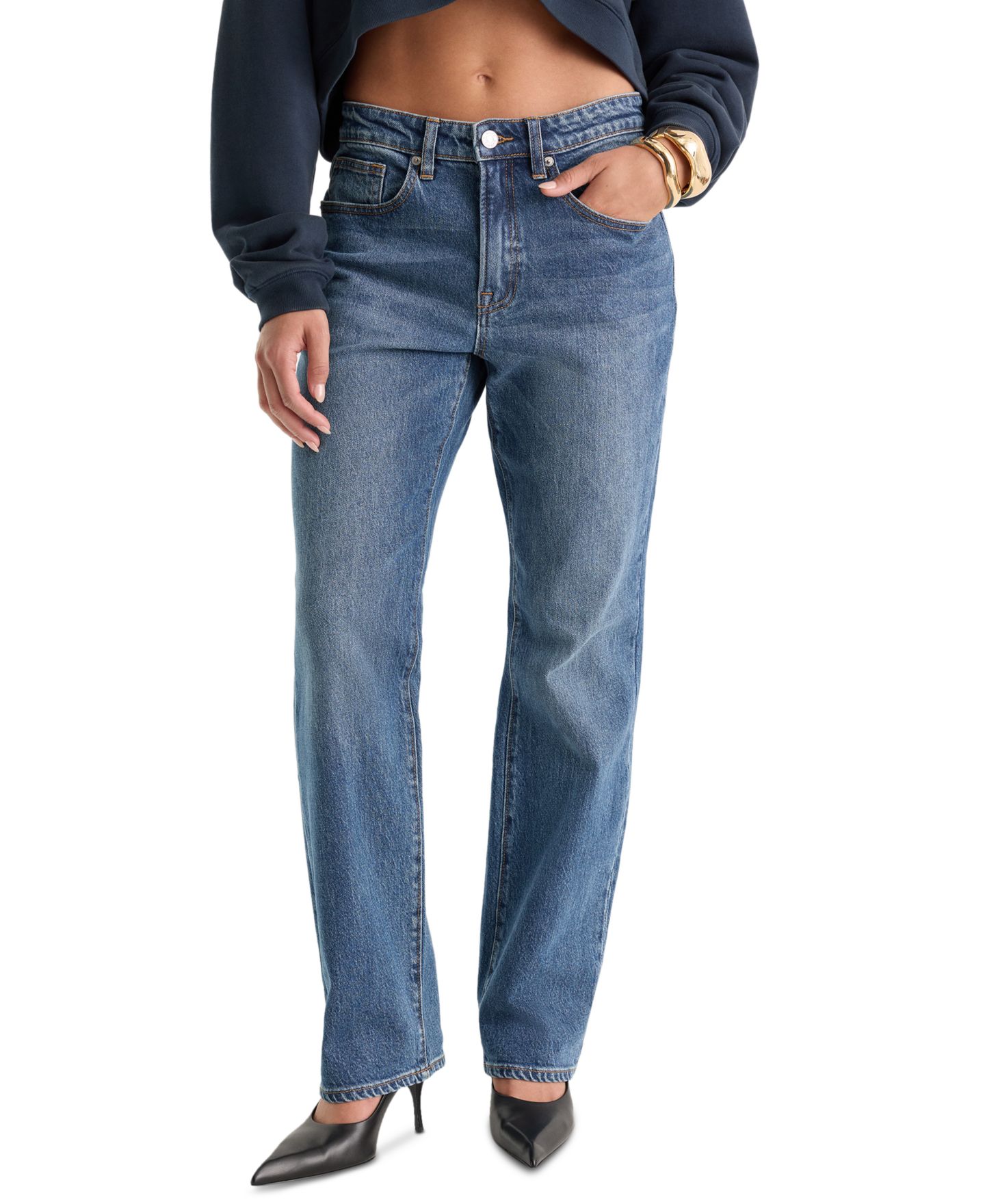 Женские джинсы Good American Mid-Rise Straight-Leg Medium-Rinse, цвет: Westgate — фото 1