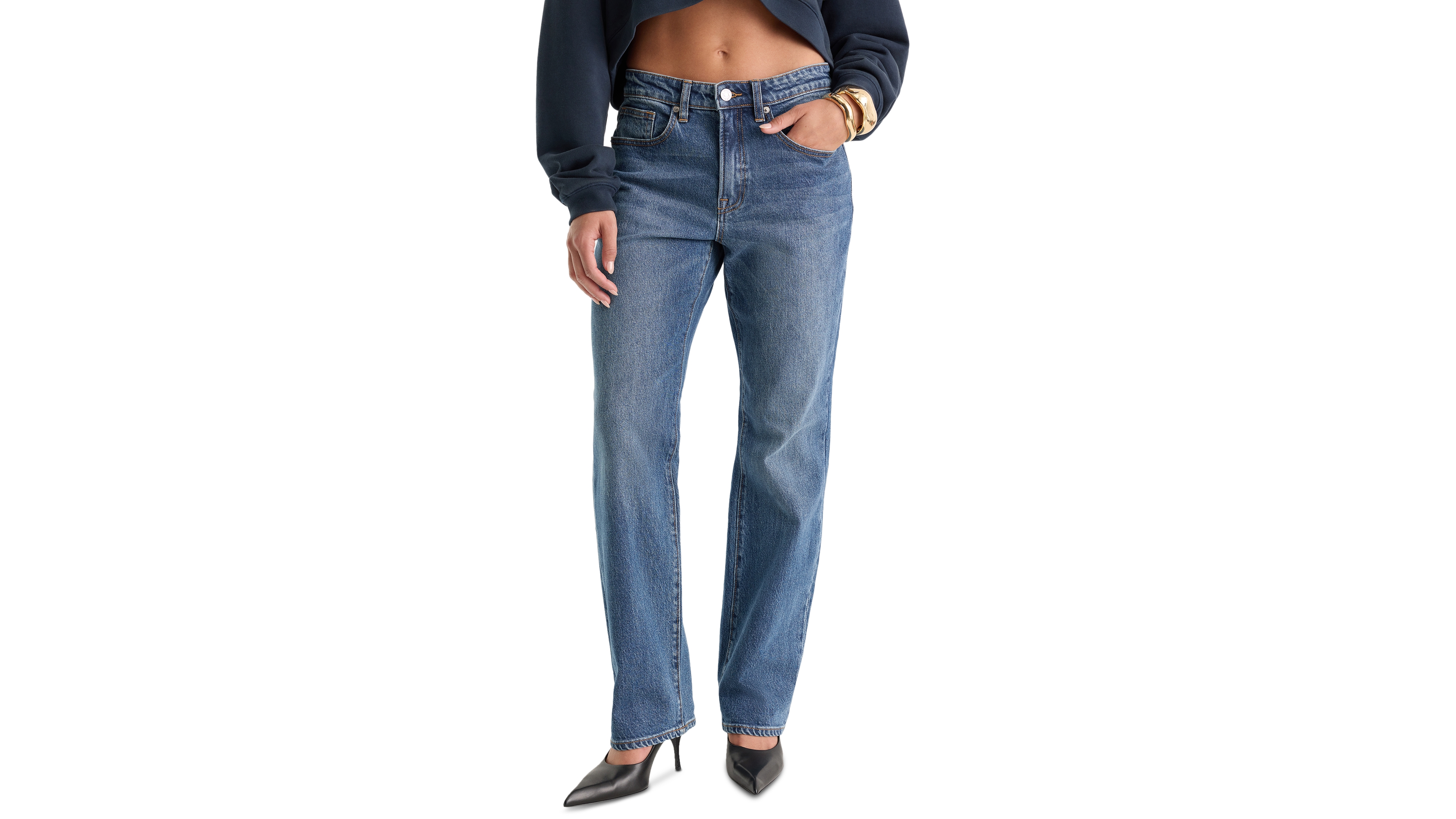 Good American Women's Mid-Rise Straight-Leg Medium-Rinse Jeans