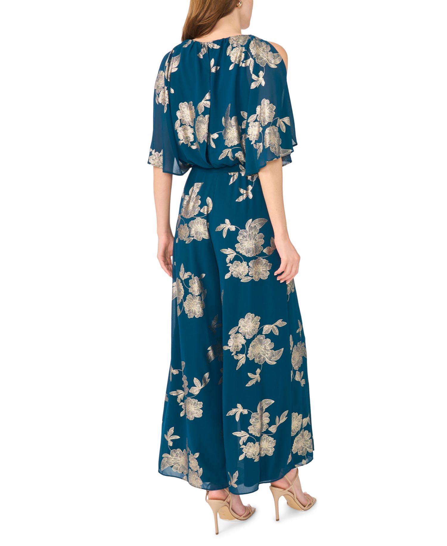 Women's Floral-Print Metallic Wide-Leg Jumpsuit