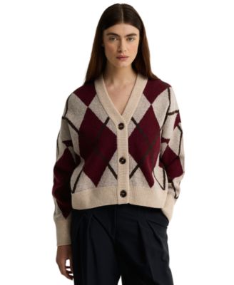 Women's Harleigh Argyle Long-Sleeve V-Neck Wool-Blend Cardigan