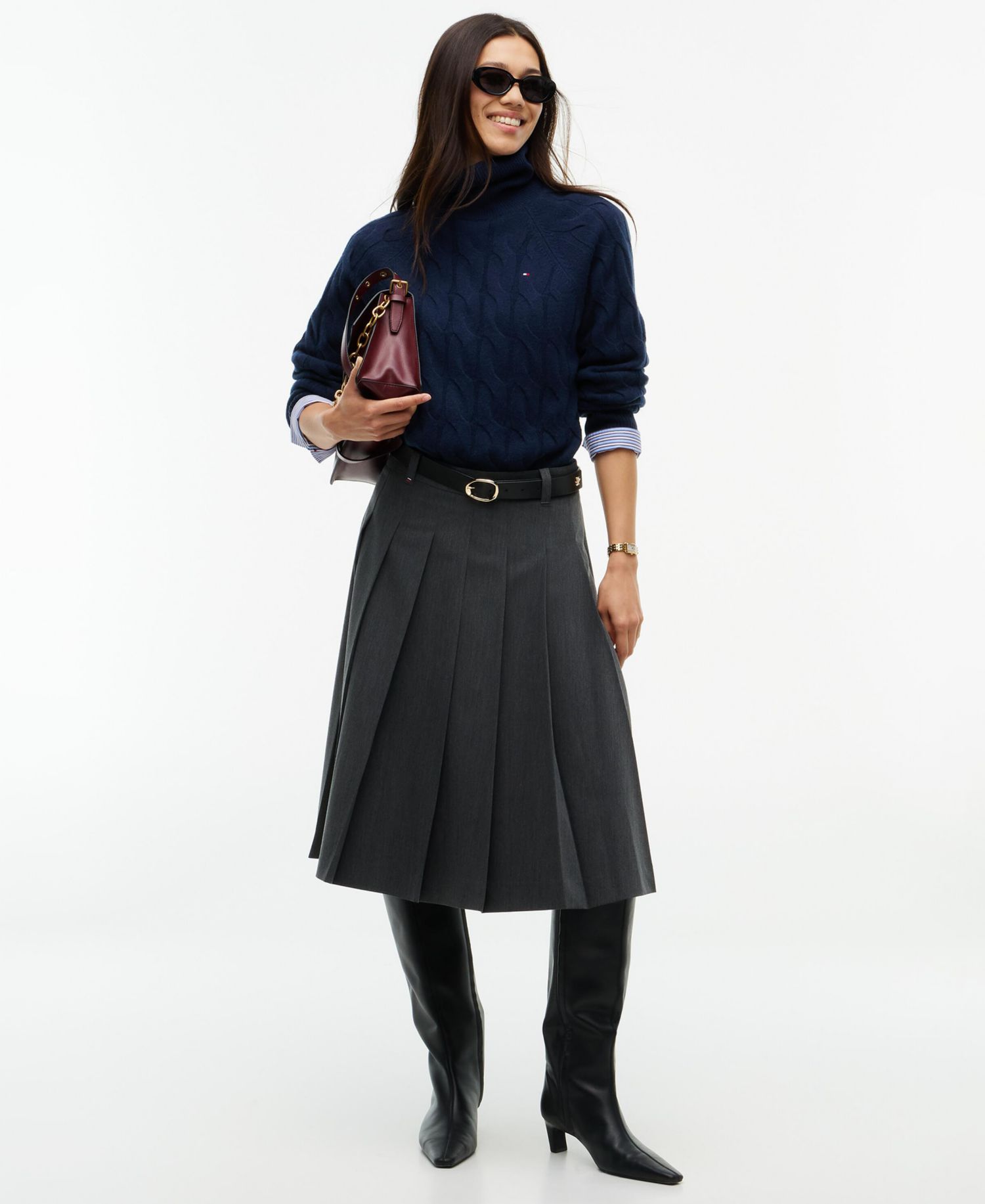 Women's Pleated High-Waisted Midi Skirt