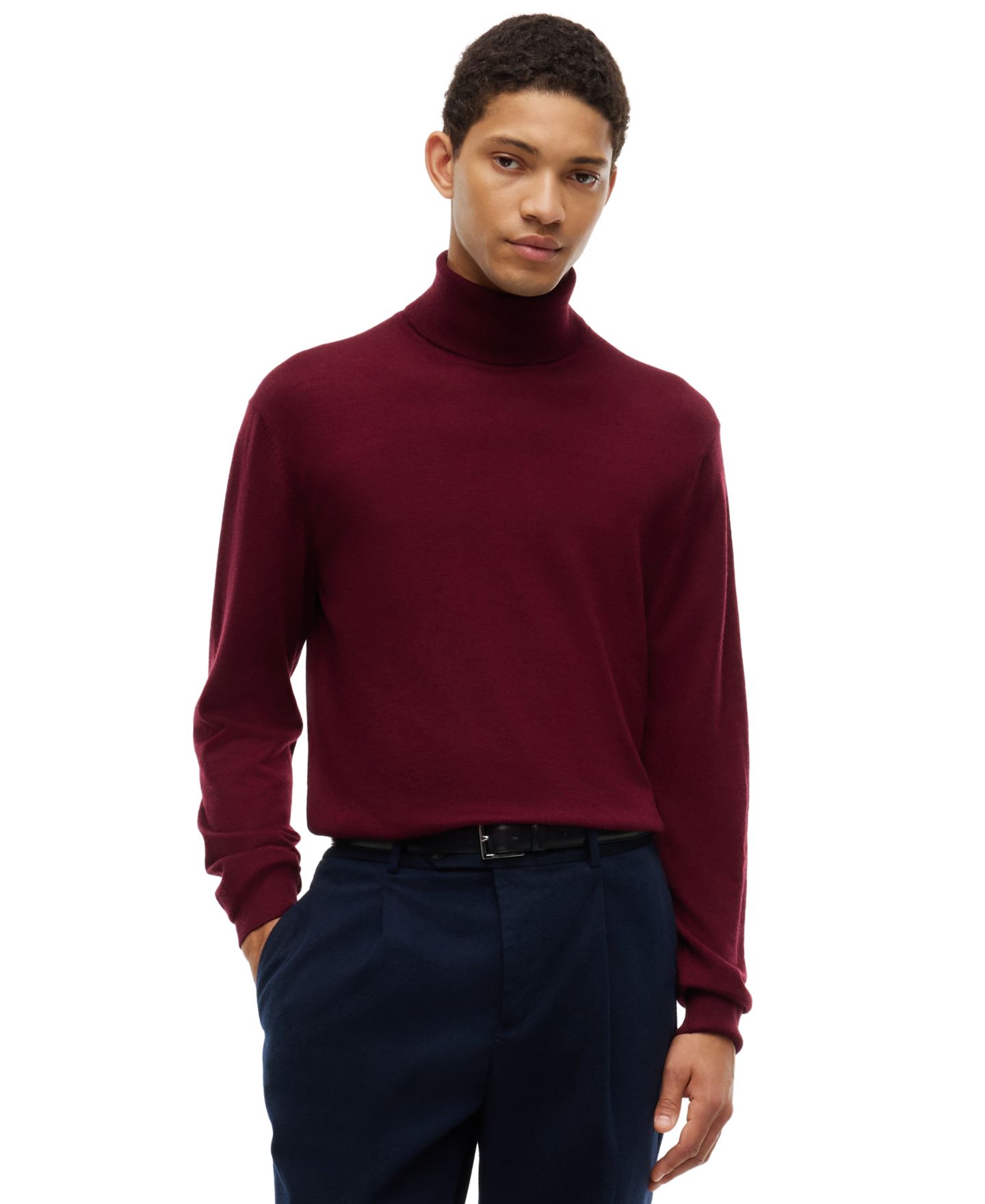 Мужской свитер-водолазка из мериносовой шерсти Tommy Hilfiger New York, цвет: Бордовый — фото 1