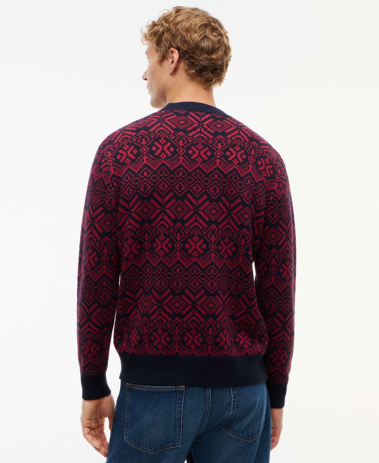 Мужской свитер Tommy Hilfiger Fair Isle с круглым вырезом, цвет: Красный / Тёмно-синий — фото 4