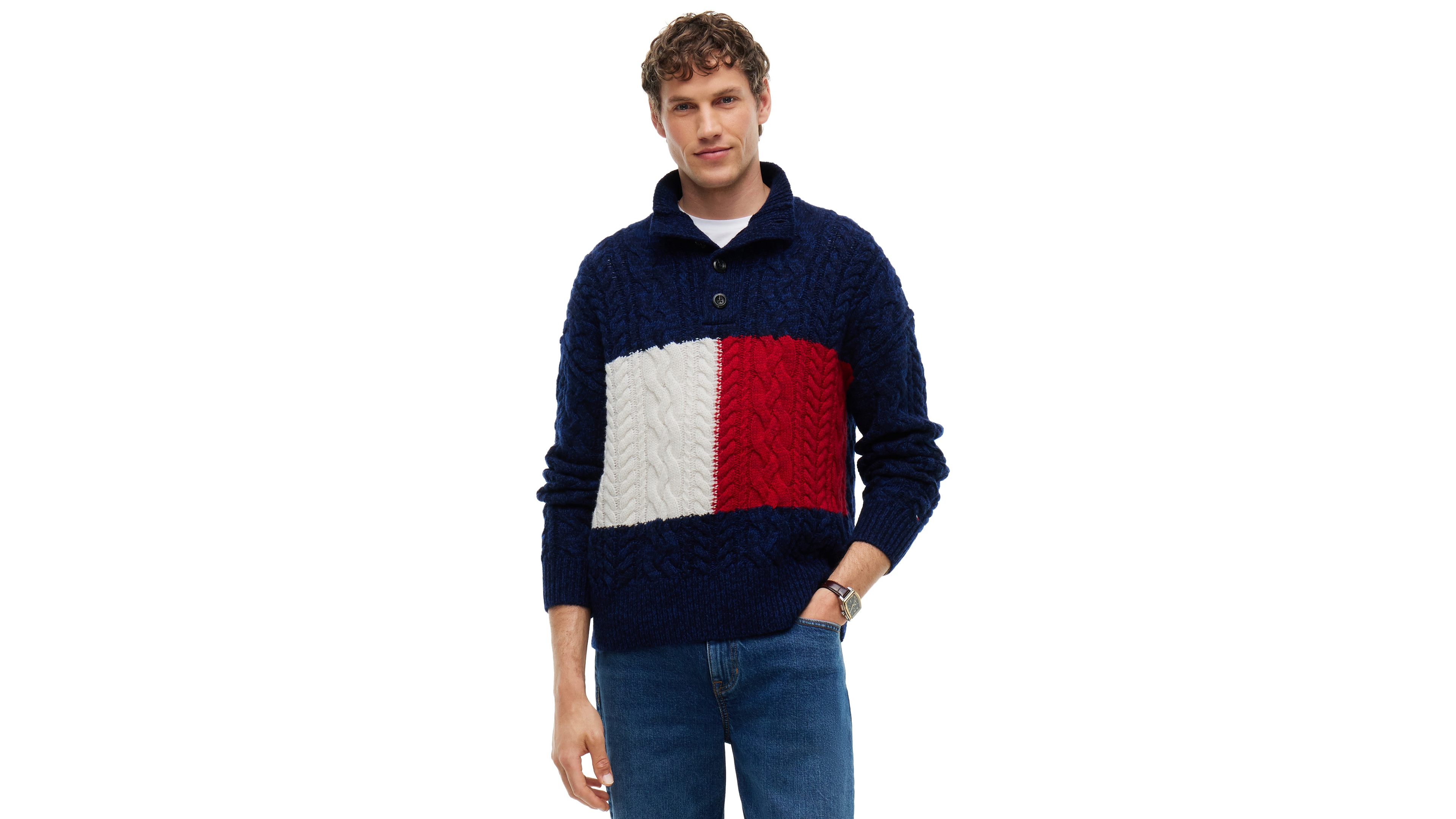 Tommy Hilfiger Men's Cable-Knit Mock Neck Wool-Blend Sweater