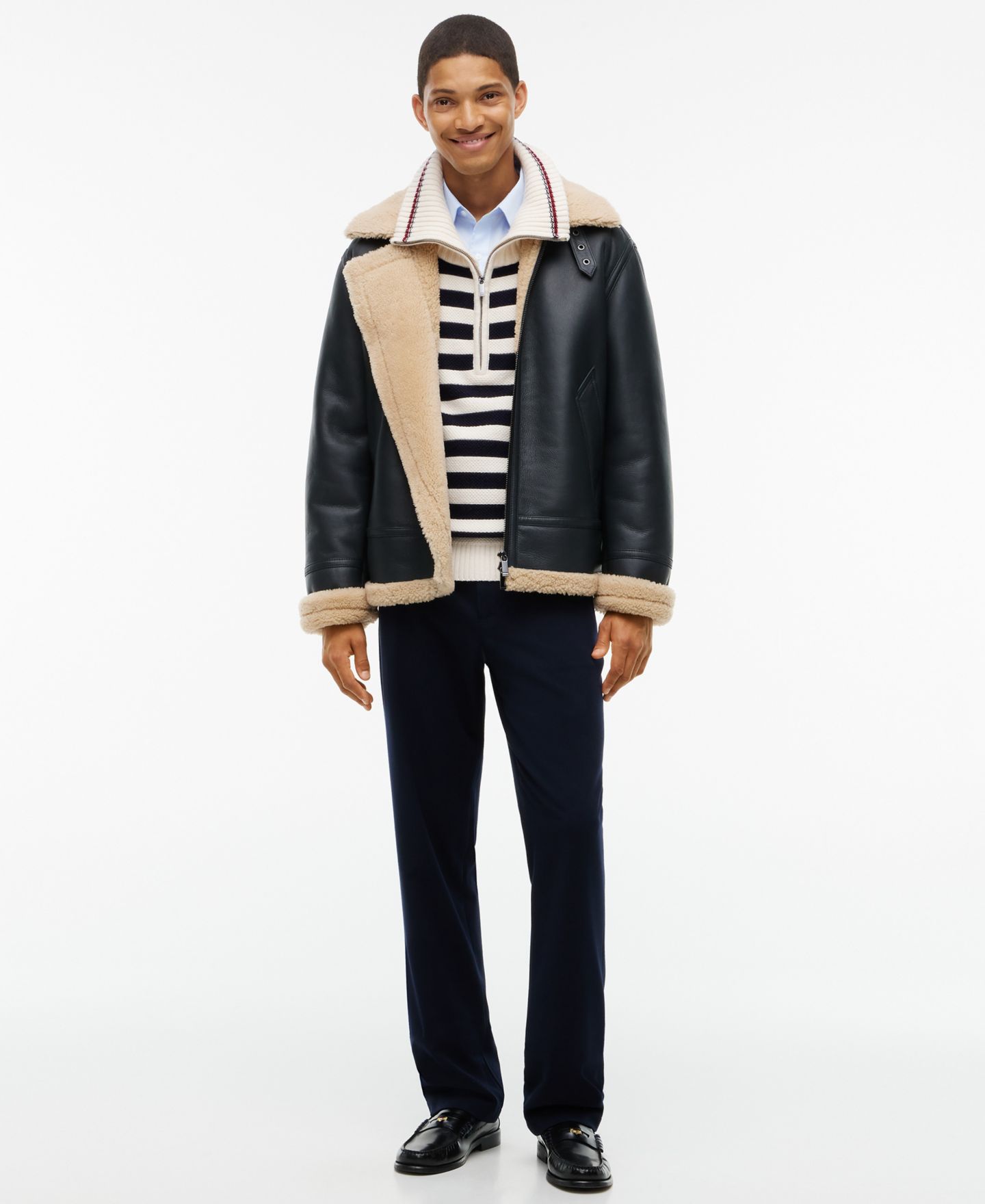 Мужской свитер Tommy Hilfiger New York на полумолнии, с полосой-этикеткой, цвет: Тёмно-синий / Слоновая кость — фото 2