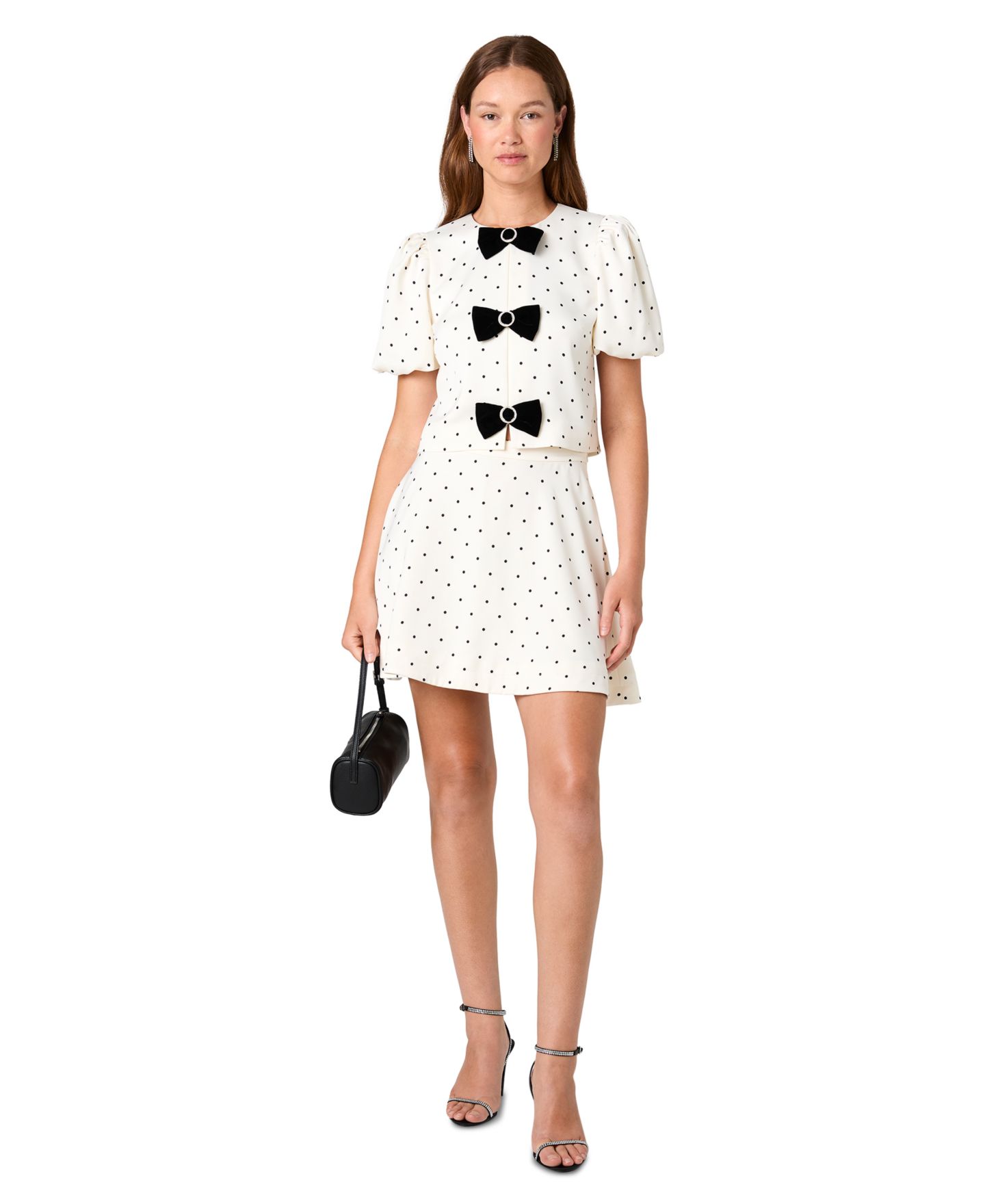 Женская блузка French Connection Maelys Polka-Dot Puff-Sleeve Velvet-Bow, цвет: В горошек — фото 6
