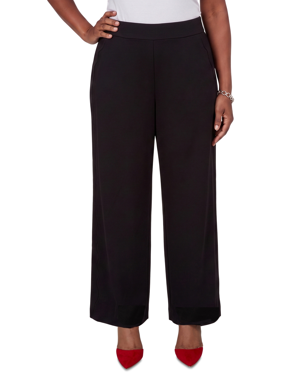 Petite Ruby Rd. Mysterious Romance Scallop Detail Wide Leg Pants