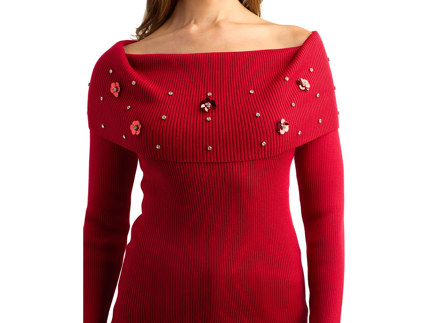 Женский свитер BCX Juniors' Off-the-Shoulder Long-Sleeve Embellished Pullover, цвет: Красный — фото 3