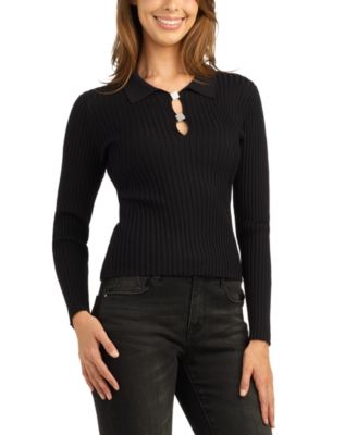 Juniors' Polo Long-Sleeve Fitted Sweater