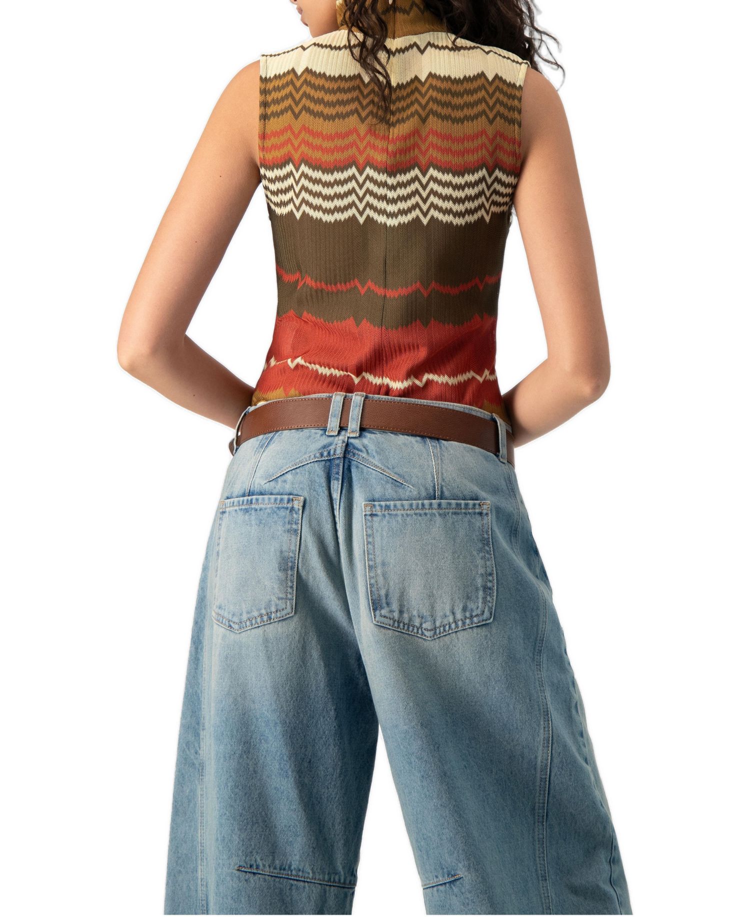 Women's Colorblock Zigzag Knit Mock-Neck Tank Top