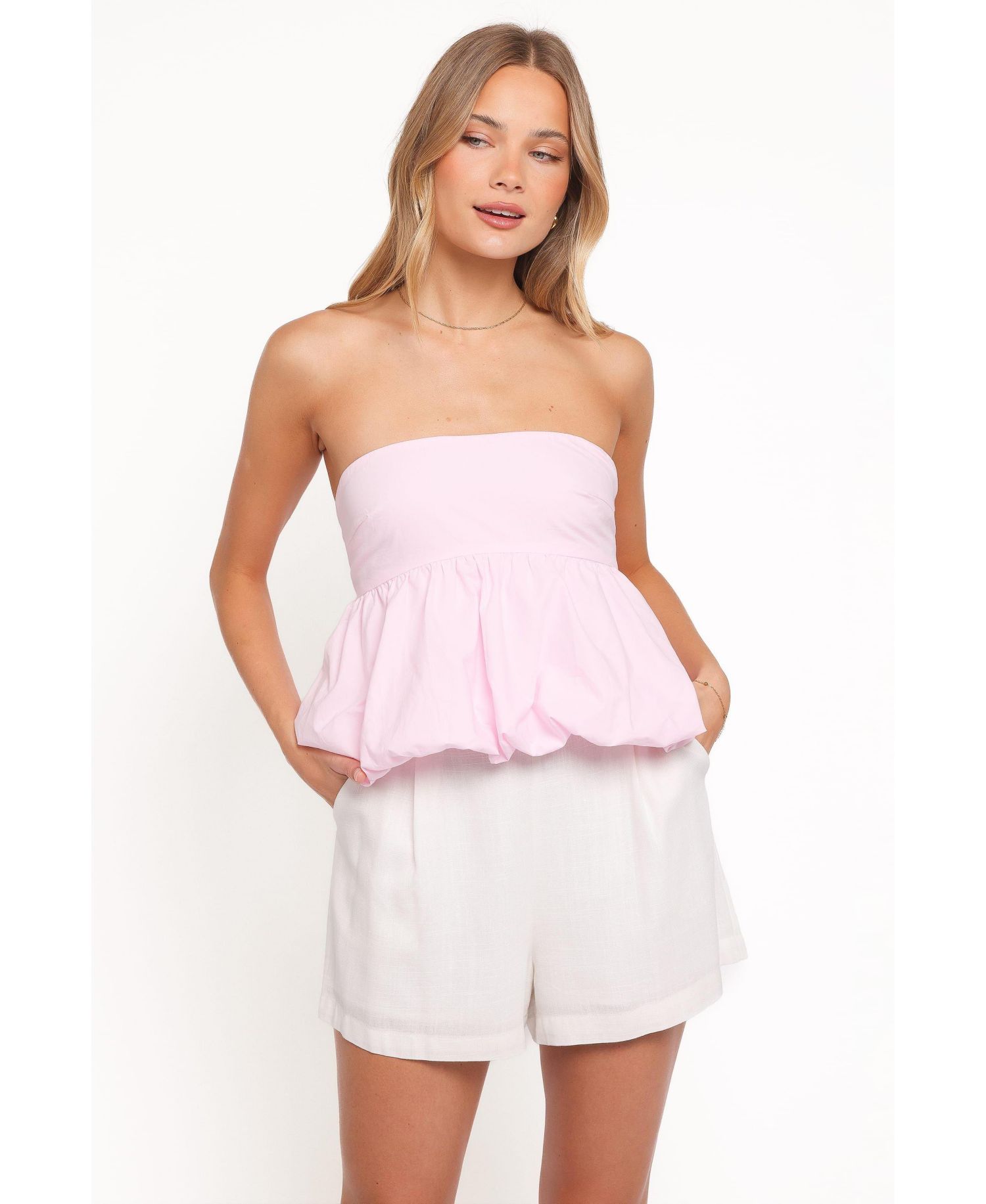 Women's Yvanna Bubble-Hem Strapless Side-Zip Top