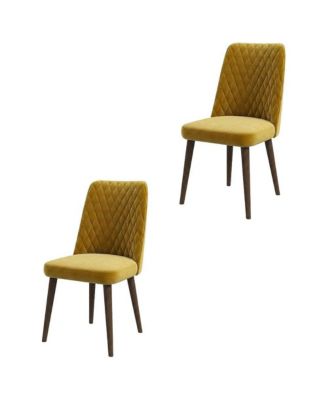 Velvet Mid-Century Modern Dining Chairs with Walnut Legs, Gold, Set of 2