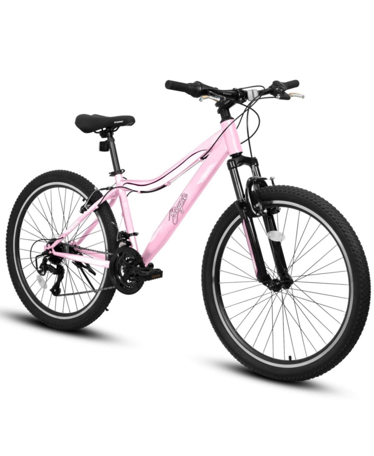 Echtpeak Mountain Bike 24 Inch,High-Density Carbon Steel Frame,21 Speed, Front Suspension,Dual V-Brakes,80% Pre-Assembled for Men Women Teens - Pink