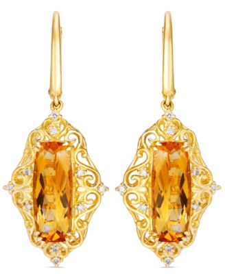 Honey Gold Citrine and Diamond Drop Earrings (5-1/3 ct. t.w. Citrine, 1/5 ct. t.w. Diamond) in 14k Yellow Gold