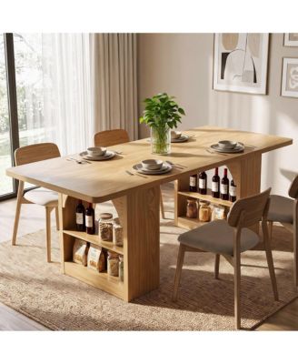 Modern 71-Inch Dining Table for 6-8 People, Wooden Rectangular Table with Unique Arched Pedestal Base
