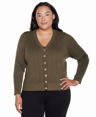Plus Size Scalloped-Edge V-Neck Button-Front Cardigan Sweater