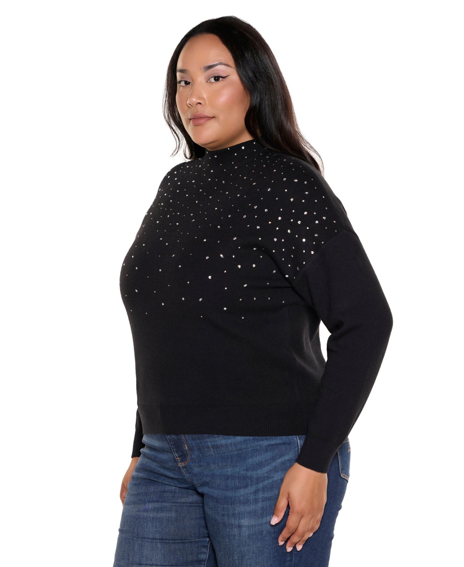 Plus Size Embellished Mock-Neck Sweater