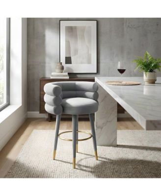 Velvet-Upholstered Counter Stool with Fiber Foam Seat for Kitchen Island