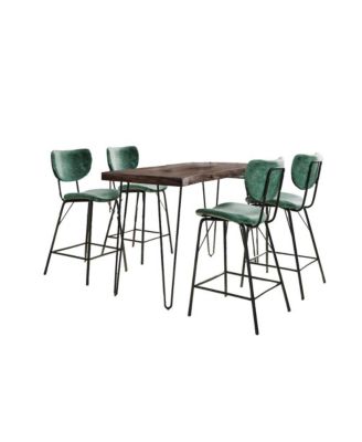 Solid Acacia Five Piece Counter Height Dining Set, Slate and Jade