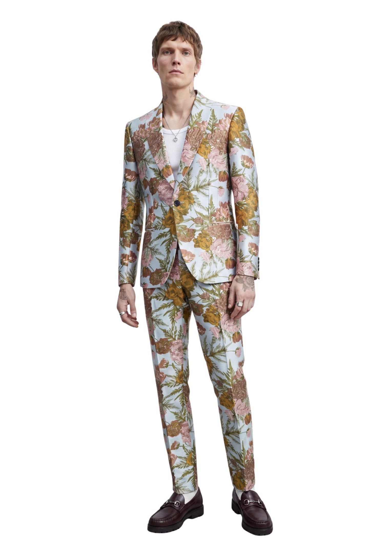 Мужской пиджак Twisted Tailor Hirshfield Slim Fit Floral Suit, цвет: Серебряный — фото 2