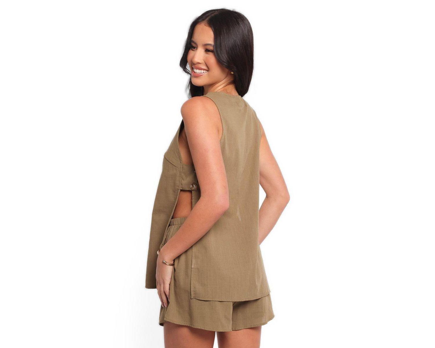 Women's Miller Sleeveless V-Neck Vest Top and Shorts, 2-Piece Set