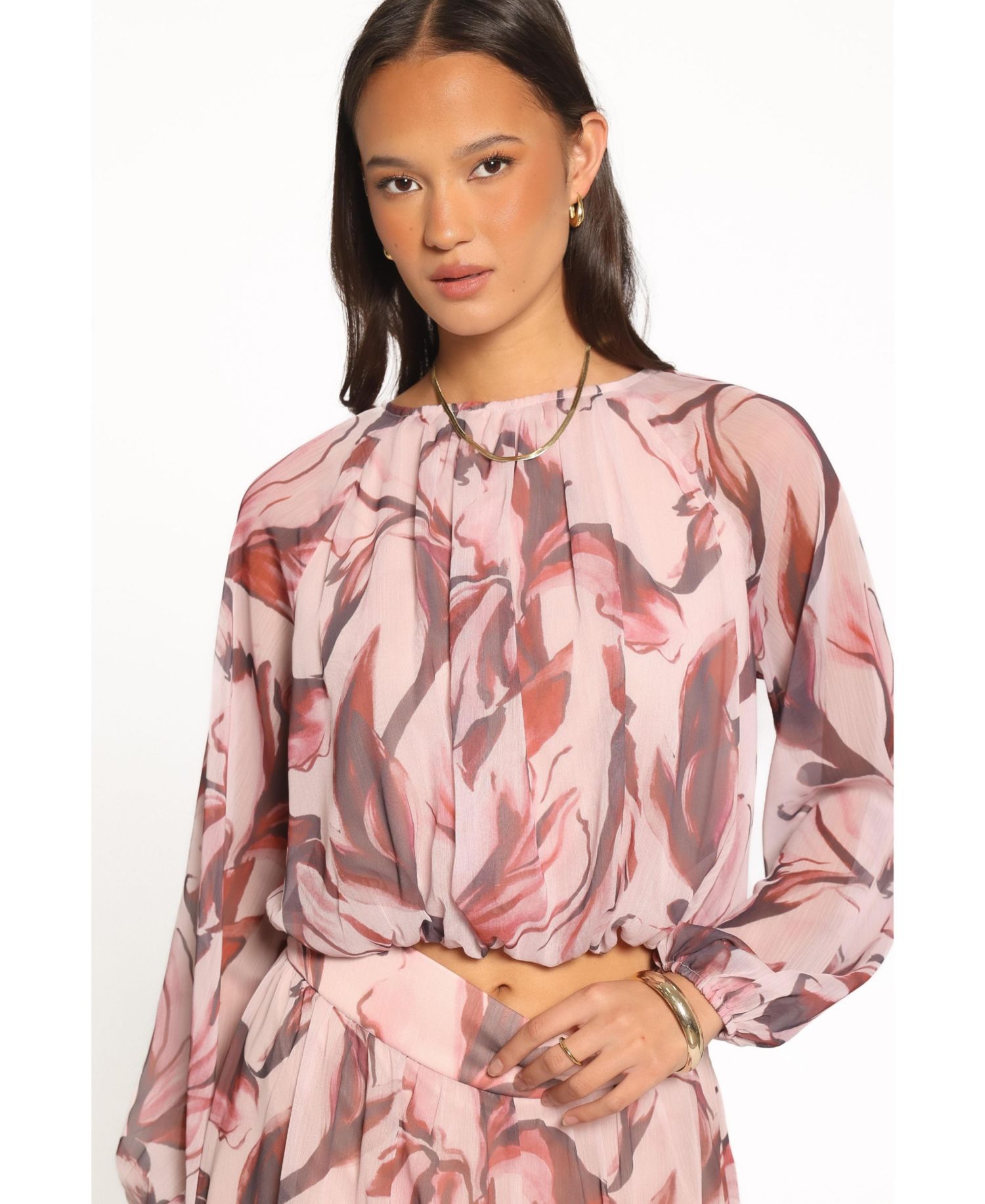 Women's Lorei Floral-Print Long-Sleeve Crewneck Top and Skirt, 2-Piece Set